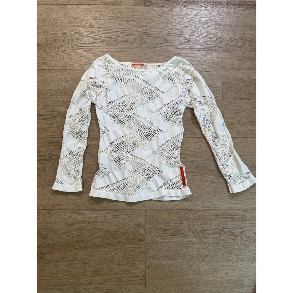 Prada Sport White Mesh Zigzag Knit Long Sleeve Top Linea Rossa Made in Italy - Picture 2 of 9